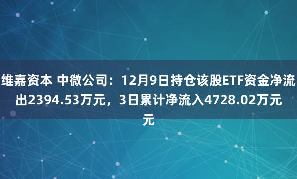 维嘉资本 中微公司：12月9日持仓该股ETF资金净流出2394.53万元，3日累计净流入4728.02万元
